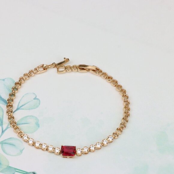 Rose Gold Bracelet with Ruby Red Center and Sparkling White Crystals, XPBL0705 - Picture 2 of 12